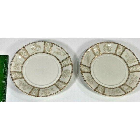 2 Mikasa Fine China Saucer Plates Nature's Theme Nancy Green Beige Gold Japan 6" - Picture 5 of 8